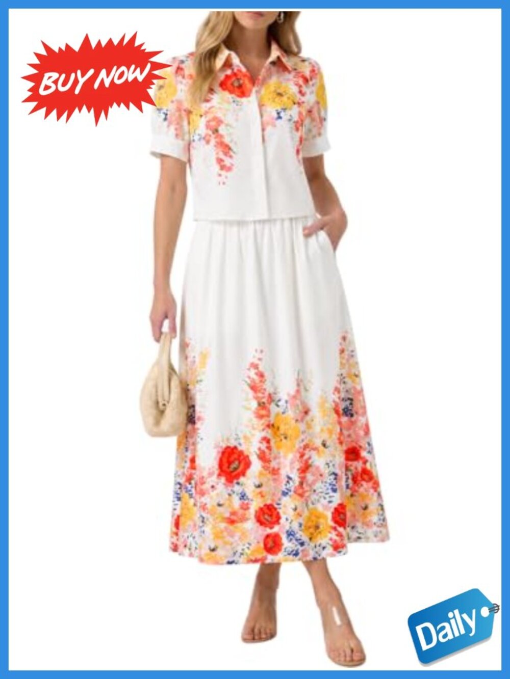 Tankaneo Womens 2 Piece Floral Cropped Tops Maxi Skirts Matching Sets